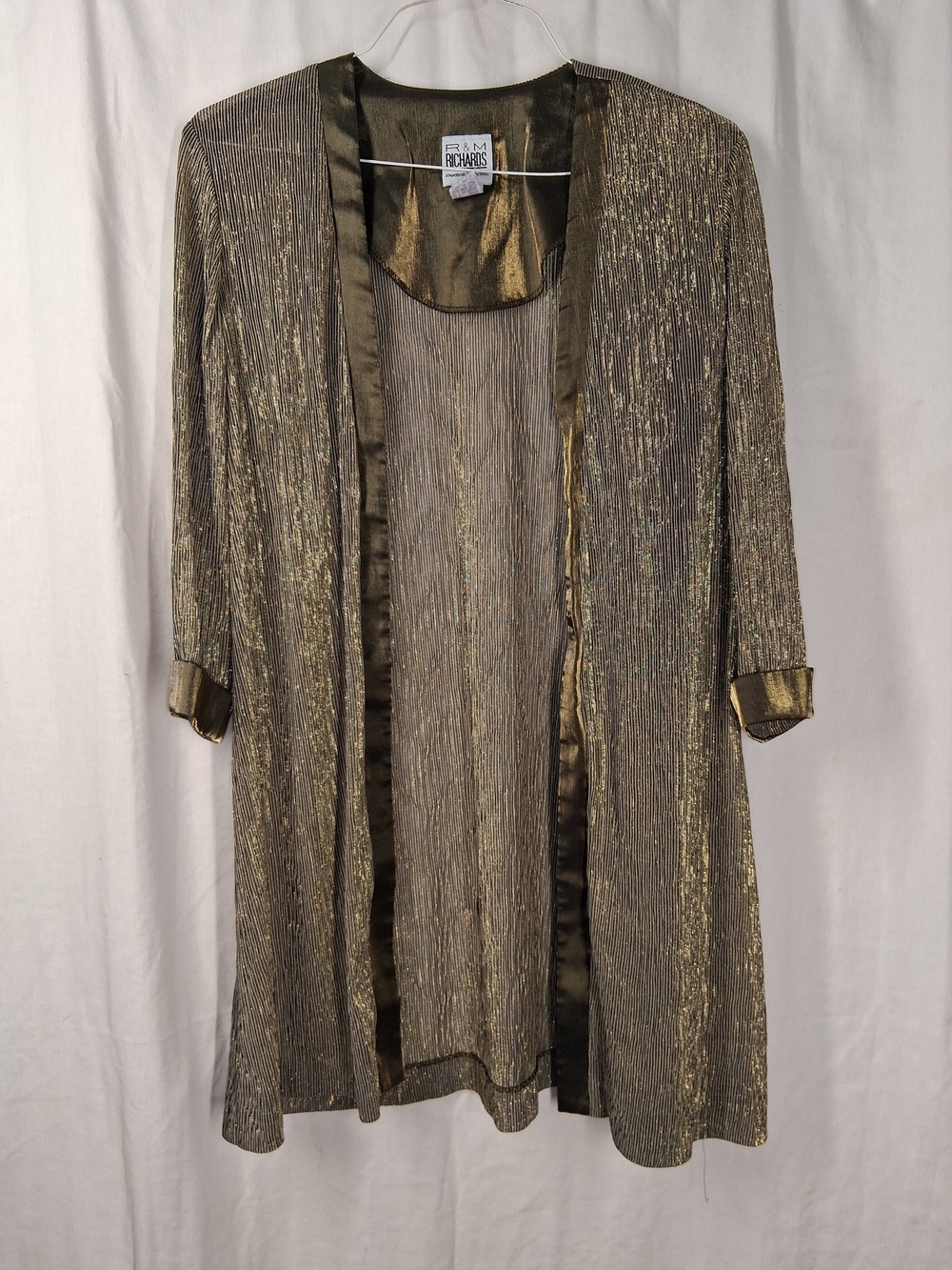 R&M Richards Metallic Gold Sheer Open-Front Overlay